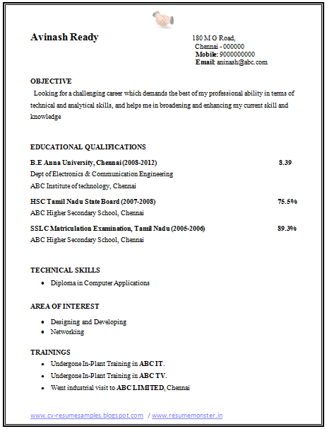 Resume format for bpo sector